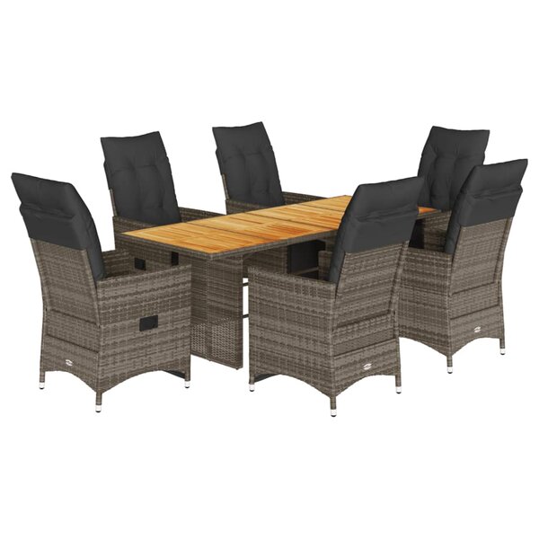vidaXL Ensemble de bistro de jardin 7 Pièces coussins gris poly rotin