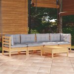 vidaXL Salon de jardin 5 Pièces avec coussins gris bois de pin massif