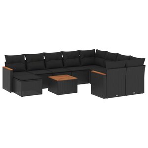 vidaXL Salon de jardin 11 Pièces avec coussins noir résine tressée