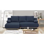 Canapé d'angle gauche convertible MIKA 3 places - Tissu bleu foncé - Coffre de rangement - 218 x 98/145 x 84 cm