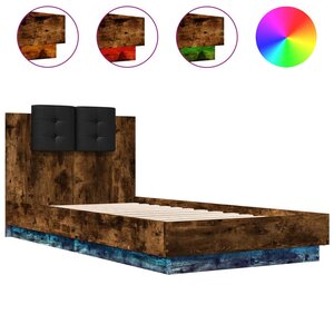 vidaXL Cadre de lit tête de lit et lumières LED chêne fumé 90x190 cm