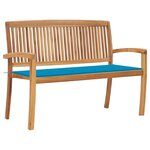 vidaXL Banc de jardin empilable et coussin 128 5cm Bois de teck massif