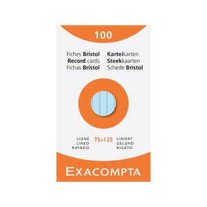 Etui De 100 Fiches - Bristol Ligné Non Perforé 75x125mm - Couleurs Assorties - X 10 - Exacompta