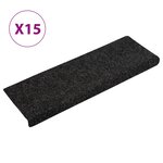 vidaXL Tapis d'escalier 15 Pièces Tissu aiguilleté 65x21x4 cm Noir