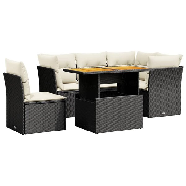 vidaXL Salon de jardin 5 Pièces avec coussins noir résine tressée