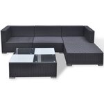 vidaXL Salon de jardin 5 Pièces avec coussins résine tressée noir