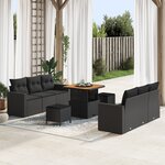 Canapés de Jardin 9 Pièces avec Coussins Noir Poly Rattan Acacia