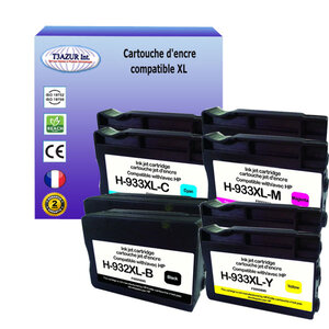 8 Cartouches compatibles avec HP OfficeJet 7512 Wide Format, 7610e, 7612 remplace HHP 932XL, HP 933XL  (Noire+Couleur)- T3AZUR