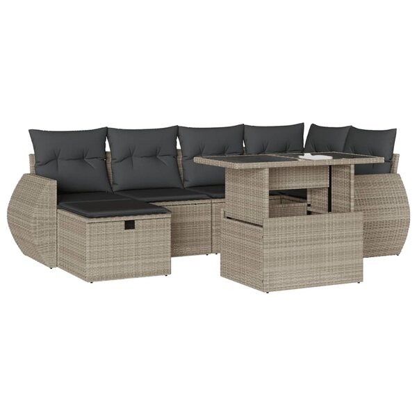 vidaXL Salon de jardin avec coussins 7 Pièces gris clair résine tressée