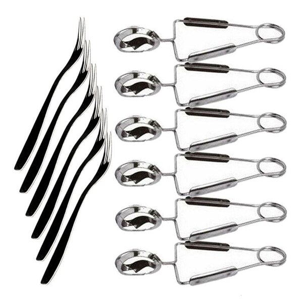 6 pinces & 6 fourchettes à escargots en inox