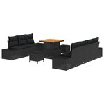 Ensemble de canapés de jardin 10 pièces vidaXL avec coussins noir poly rattan acacia
