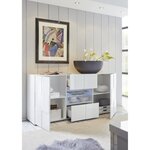Buffet MILANO - blanc laqué brillant - 2 portes 2 tiroirs - 181 x 43 x 84 cm