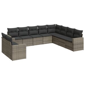 vidaXL Salon de jardin avec coussins 10 Pièces gris résine tressée