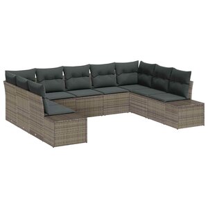 vidaXL Ensemble de canapé de jardin avec coussin 9 Pièces Gris Polyrotin