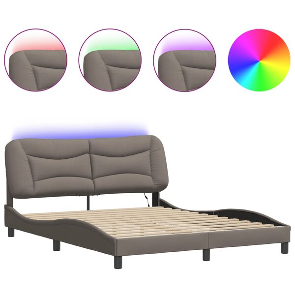 vidaXL Cadre de lit avec lumières LED taupe 160x200 cm tissu