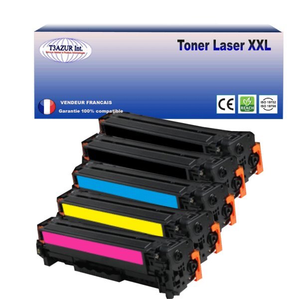 T3AZUR - Lot de 5 Toners compatibles avec Canon 045H pour Canon MF-631Cn  MF-633Cdw  MF-635Cx (Noir+Couleur)