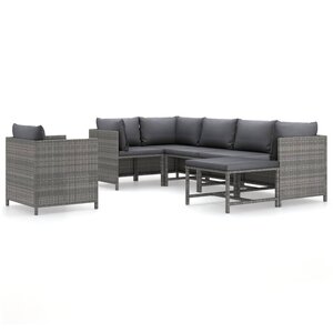 vidaXL Salon de jardin 7 Pièces avec coussins Résine tressée Gris