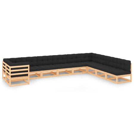 vidaXL Salon de jardin 10 Pièces avec coussins anthracite Pin massif