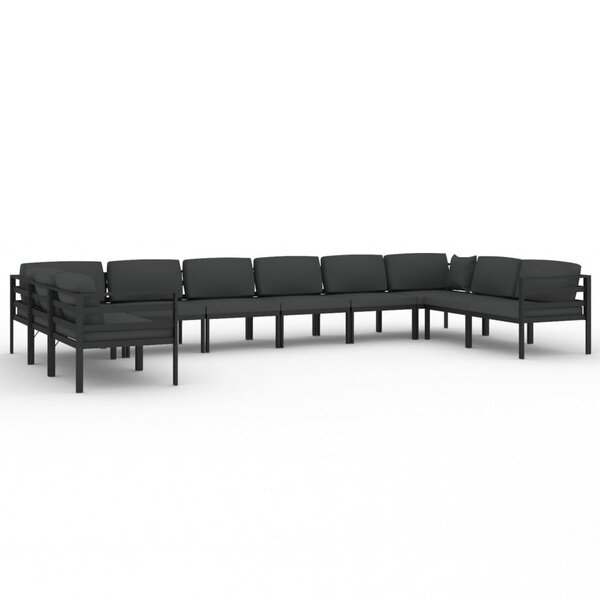 vidaXL Salon de jardin 10 Pièces avec coussins Aluminium Anthracite