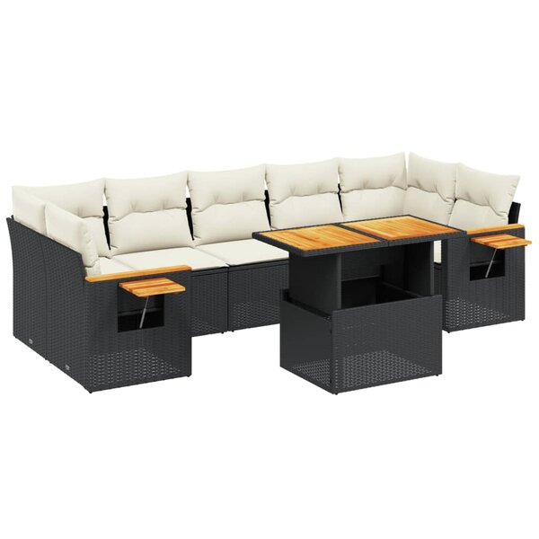 vidaXL Salon de jardin 8 Pièces avec coussins noir résine tressée