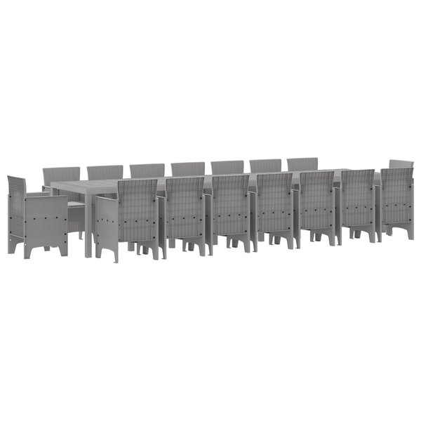 Ensemble de salle à manger de jardin 17 pièces avec coussins gris clair en poly rotin