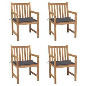 vidaXL Chaises de jardin lot de 4 avec coussins anthracite Teck solide