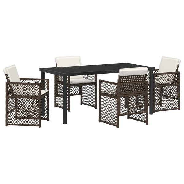 Ensemble de Salle à Manger de Jardin 5 pièces avec Coussins Marron en Poly Rattan