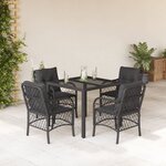 vidaXL Ensemble à manger de jardin coussins 5Pièces Noir Résine tressée