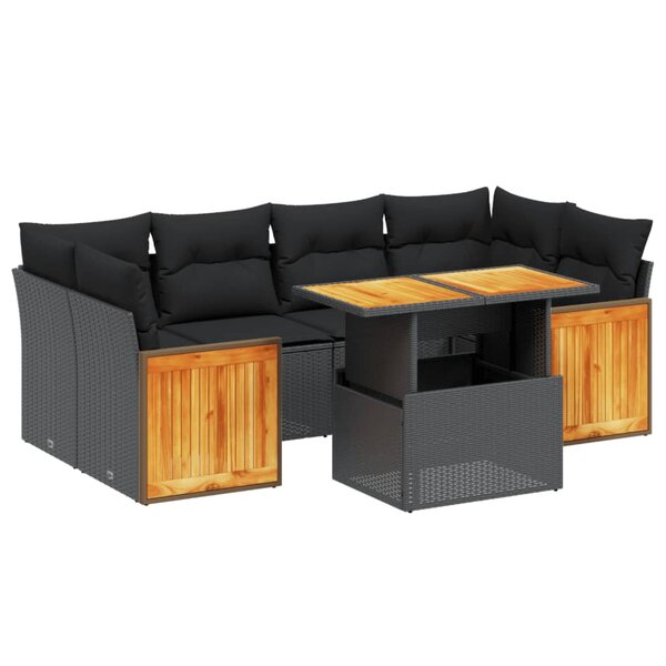 vidaXL Salon de jardin 7 Pièces avec coussins noir résine tressée