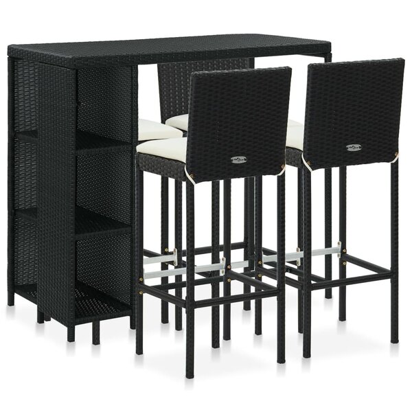 vidaXL Ensemble de bar de jardin 5 Pièces et coussins Résine tressée Noir