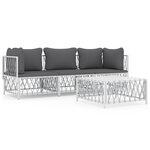 vidaXL Salon de jardin 4 Pièces avec coussins blanc acier