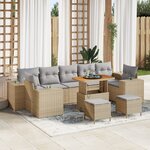 Ensemble de Canapés de Jardin de 10 pièces vidaXL avec Coussins Beige Rotin Synthétique Acacia