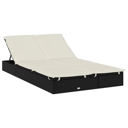 vidaXL Chaise longue à 2 places avec coussins noir résine tressée