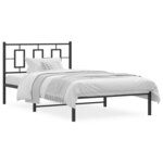 vidaXL Cadre de lit métal avec tête de lit noir 107x203 cm