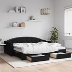 vidaXL Lit de jour avec gigogne et tiroirs noir 90x200 cm tissu