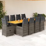 vidaXL Ensemble de bistro de jardin 11 Pièces coussins gris poly rotin