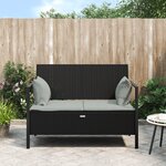 vidaXL Banc de Jardin à 2 Places avec Coussins Noir Résine Tressée