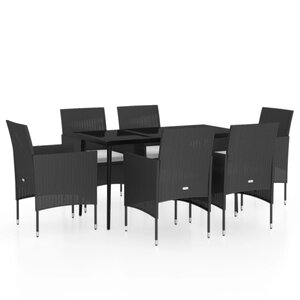vidaXL Ensemble à manger de jardin avec coussins 7 Pièces Noir
