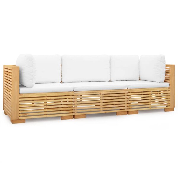 vidaXL Salon de jardin 3 Pièces avec coussins Bois de teck solide
