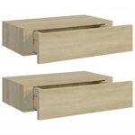 vidaXL Étagères à tiroirs murales 2 Pièces chêne 40x23 5x10 cm MDF