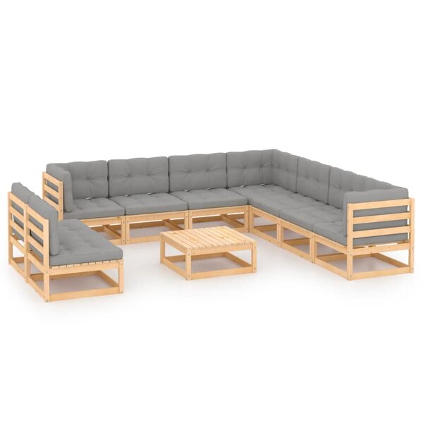 vidaXL Salon de jardin 10 Pièces avec coussins Bois de pin massif