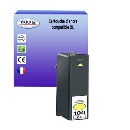 Cartouche compatible avec Lexmark 100XL remplace Lexmark Pro 200, 205, 700, 705, 805, 901, 905 Jaune