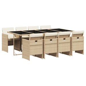 vidaXL Ensemble à manger de jardin et coussins 9 Pièces beige Poly rotin