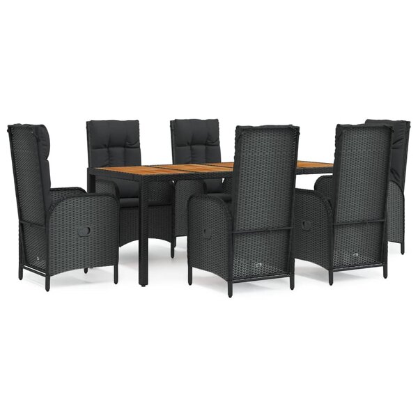 vidaXL Ensemble à dîner de jardin et coussins 7Pièces Noir Résine tressée