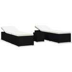 vidaXL Chaises longues de jardin table à thé 3 Pièces Résine tressée Noir