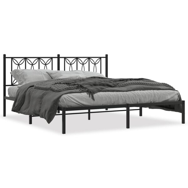 vidaXL Cadre de lit métal avec tête de lit noir 180x200 cm