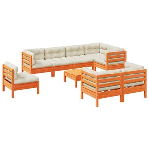 vidaXL Salon de jardin 9 Pièces avec coussins marron cire bois pin massif