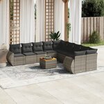 vidaXL Salon de jardin 11 Pièces avec coussins gris résine tressée