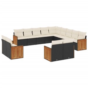 vidaXL Salon de jardin avec coussins 13 Pièces noir résine tressée