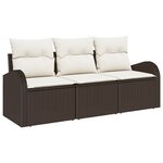 vidaXL Ensemble de canapés de jardin de 3 pièces avec coussins Marron Poly Rattan